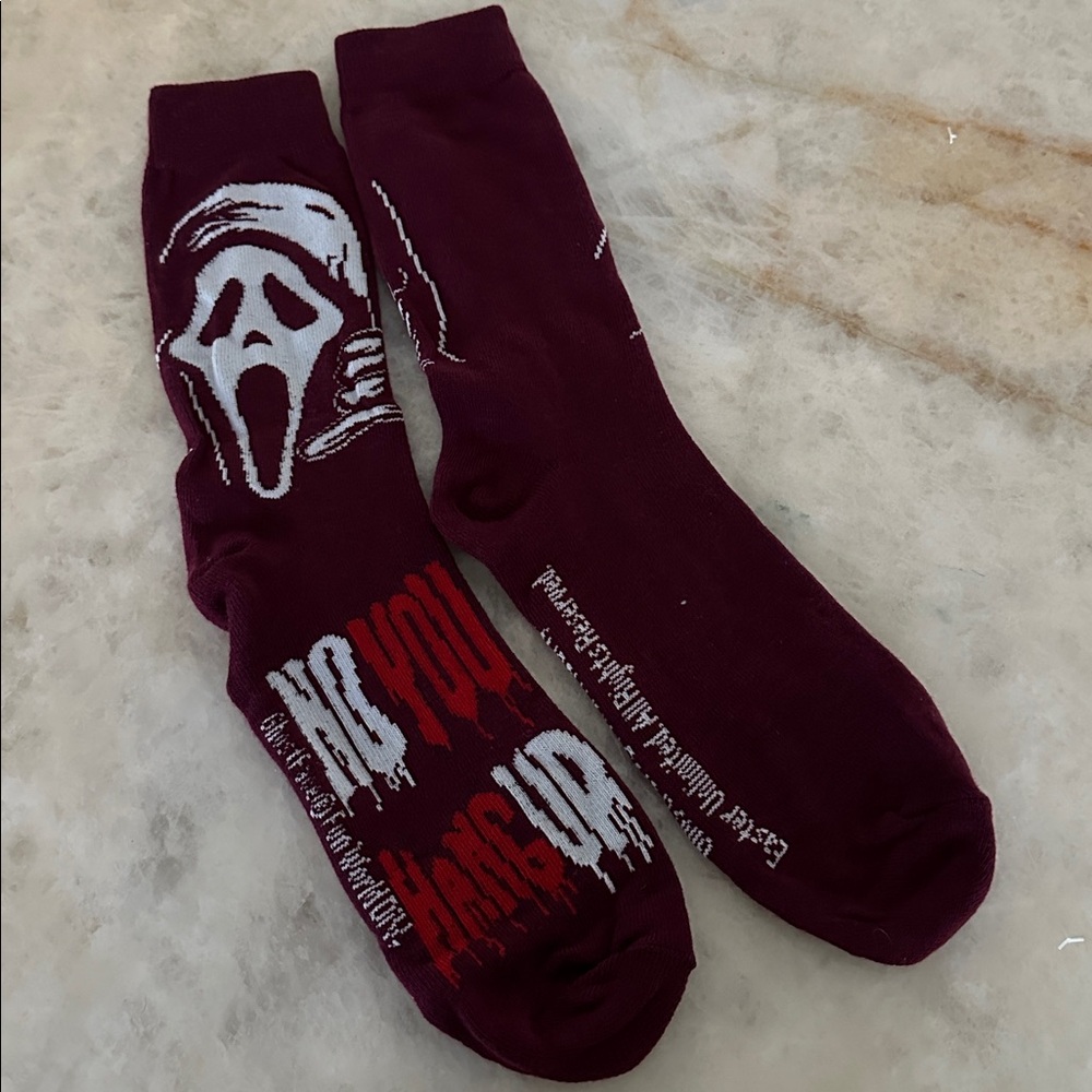 Horror-Themed Ghost Face Maroon Casual Socks